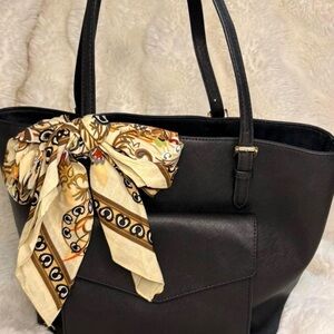 Elegant Black Tote Bag with Scarf Accent
